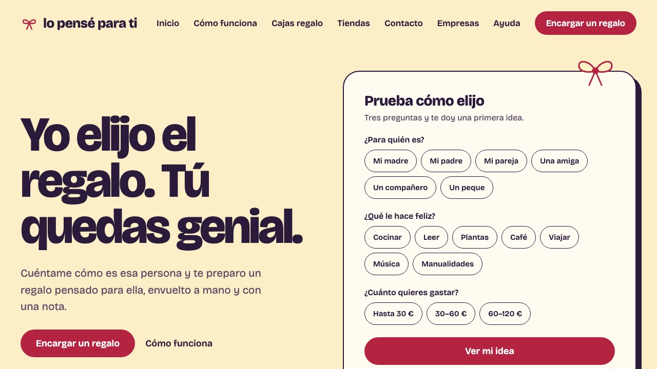 Página de inicio de Lo pensé para ti